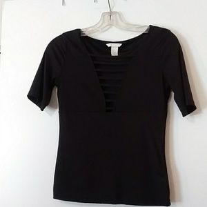 Black short sleeve blouse.